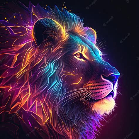 Premium Photo | Abstract neon light lion artwork design digital art wallpaper glowing space ...