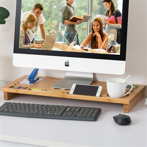 Allieroo Natural Bamboo Computer Monitor Riser,Monitor Stand with Air Vents Design and Desk ...