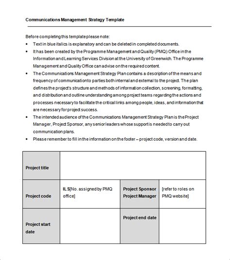 Communication Strategy Template Word