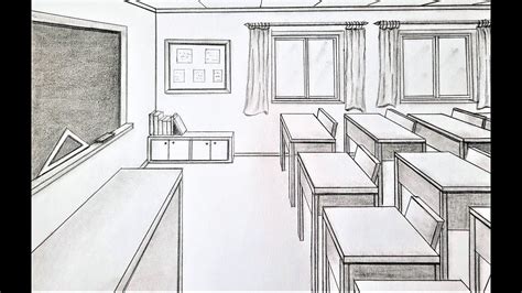 How to draw a classroom in one point perspective | One point perspective, Point perspective ...