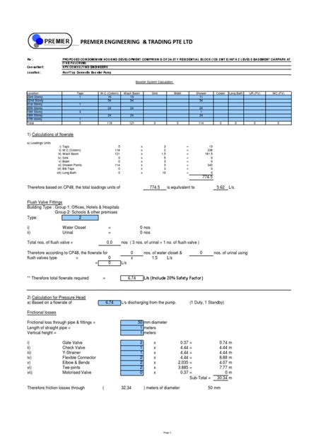 Booster Pump Calculation | PDF | Flow Measurement | Pipe (Fluid Conveyance)