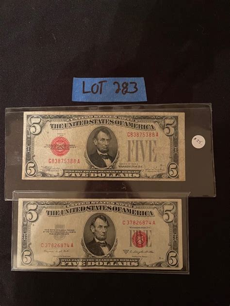 (2) Vintage Lincoln $5 dollar bills | EstateSales.org