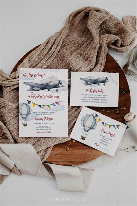 Airplane Baby Shower Invitation Suite, Vintage Airplane Baby Shower Brunch Invite, Up Up & Away ...