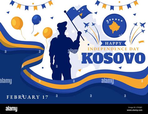 Kosovo Independence Day Vector Illustration on February 17 with Waving Flag in Happy Republic ...