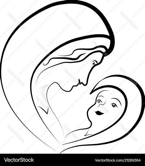 Virgin mary and baby jesus drawing Royalty Free Vector Image