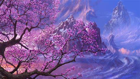 Anime Artwork Asia Dragons Fantasy Art Purple Trees, High Resolution ...