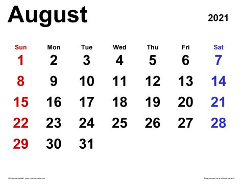 Printable August 2021 Calendar | Template Business Format