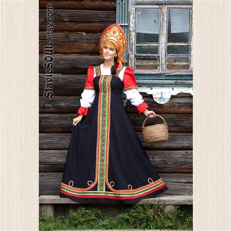 Long traditional russian ethnic dress sarafan with blouse | Etsy