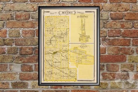 Vintage Miami County, IN Map 1876 - Old Indiana Map Historical Wall Art Print, Housewarming Gift ...