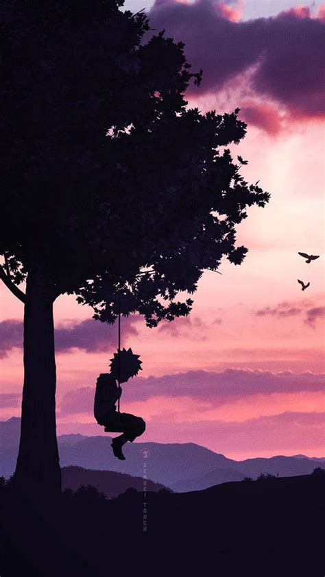 Download Sad Naruto On Swing Silhouette Wallpaper | Wallpapers.com