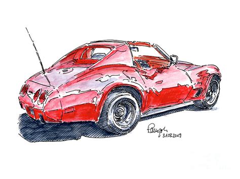 Corvette Pencil Drawing