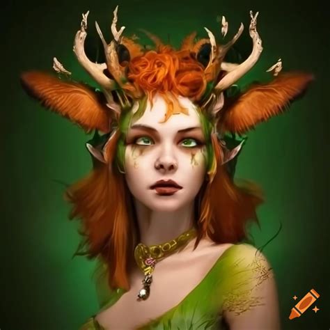 Artwork of a fantasy nymph with antlers and a fox tail on Craiyon