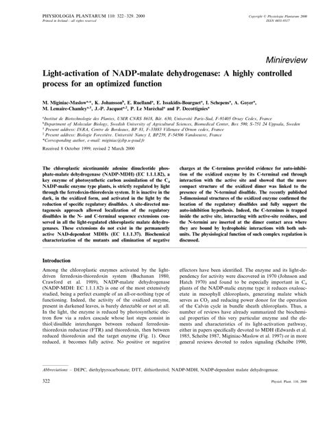 (PDF) Light‐activation of NADP‐malate dehydrogenase: A highly controlled process for an ...