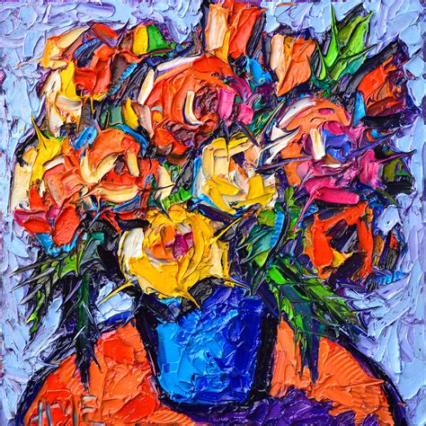 Colorful Wild Roses Abstract Flowers Modern Impressionist Impasto Oil Painting By Ana Maria ...