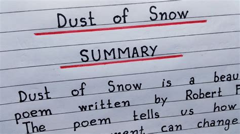 SUMMARY of the poem " Dust of Snow " || Class - 10 || NCERT || - YouTube