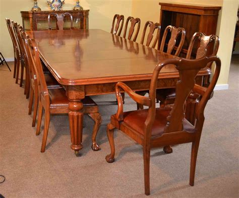 Antique Victorian Walnut Dining Table & 12 Chairs