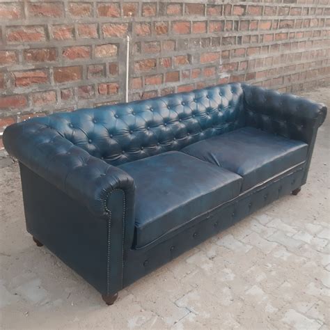 Regulars Modern Blue Chesterfield Leather Sofa, For Home, Rs 31000 /piece | ID: 23262281988