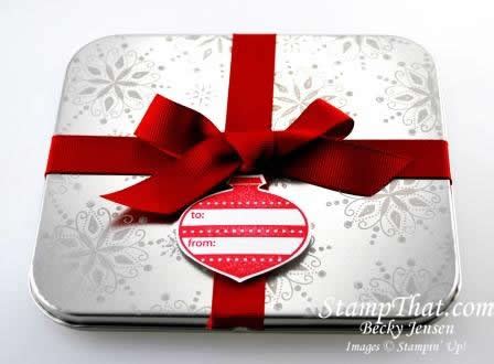 Christmas Gift Card Tin Holder Stamped with Snow Swirled Snowflakes