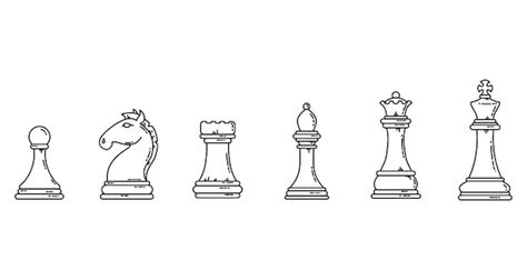 Chess pieces black outline flat silhouettes. game concept lineart stock image set. | Premium Vector