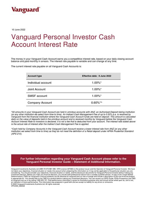 AU-Vanguard Personal Investor-Cash Account Interest Rate | PDF ...