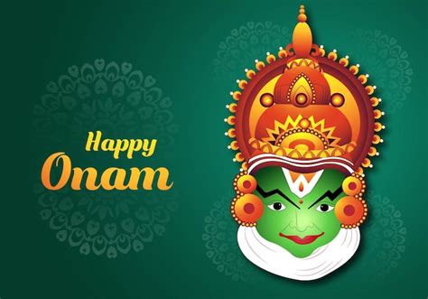 Free Vector | Illustration of greeting card for south indian festival onam with kathakali face ...