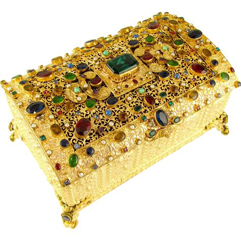 Antique Austrian Jeweled Encrusted Gilt Ormolu Hinged Jewelry Box ...