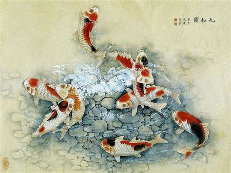 HD wallpaper: Asian Art11, koi fish painting, chinese, japanese, asian ...