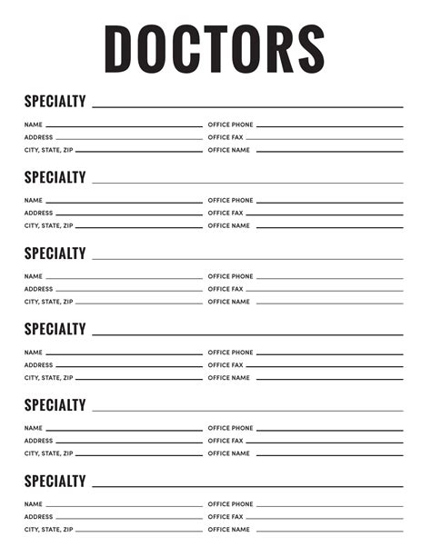 Doctors Contact List Template Download Printable PDF | Templateroller