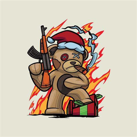 Teddy bear with a gun in his hand. Vector illustration streetwear design 17585268 Vector Art at ...