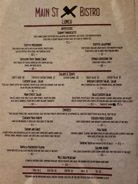 Main St Bistro menu in League City, Texas, USA