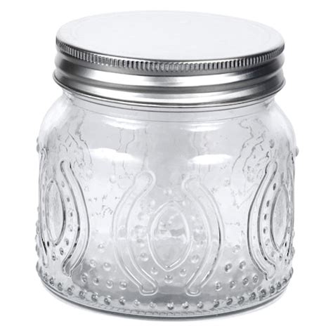 View Embossed Glass Jars with Metal