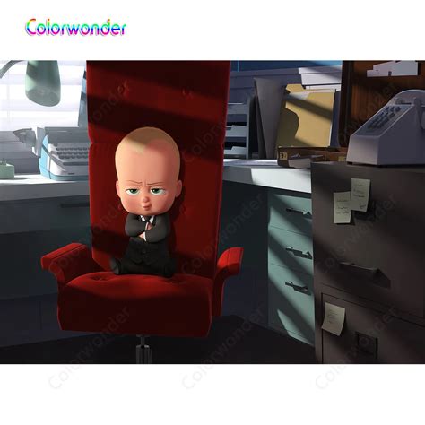 Boss Baby with Blak Suit Sitting on the Red Leather Chair Background Photography Office Scenes ...