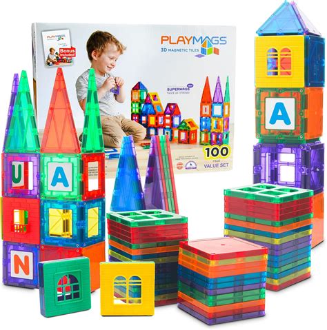 100-Piece Playmags 3D Magnetic Tiles Building Blocks Set