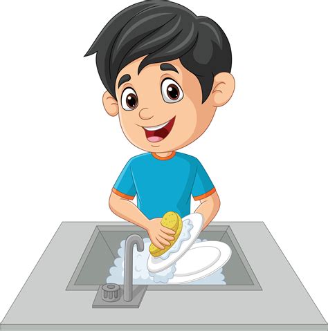 Cartoon little boy washing the dishes 8734678 Vector Art at Vecteezy