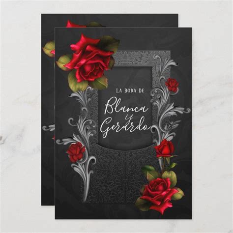 Red Roses Black Ornate Gothic Wedding Invitation | Zazzle.com | Gothic ...