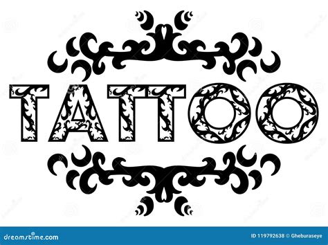 Word Tattoo Decorated with Artistic Frame Isolated Stock Illustration ...