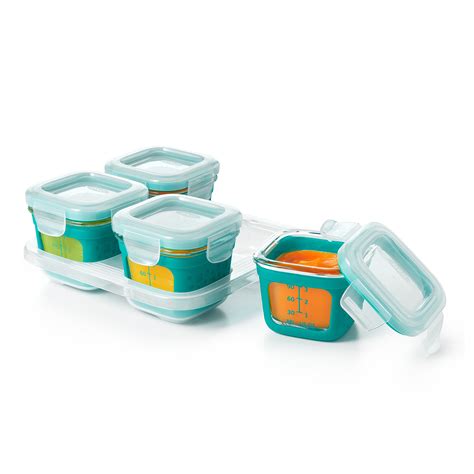 Amazon.com : OXO Tot Glass Baby Blocks Food Storage Containers with Silicone Sleeves, Green, 4 ...