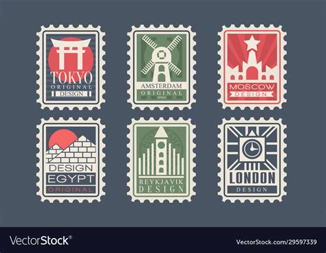 Collection city stamps from different countries Vector Image