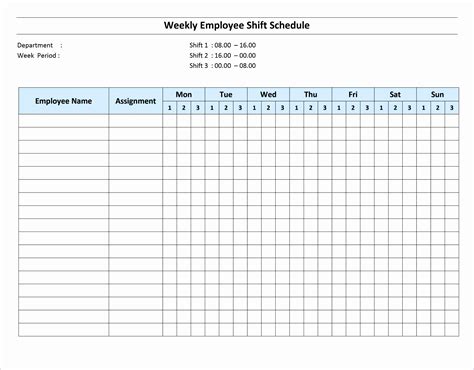 Printable Monthly Work Schedule Template