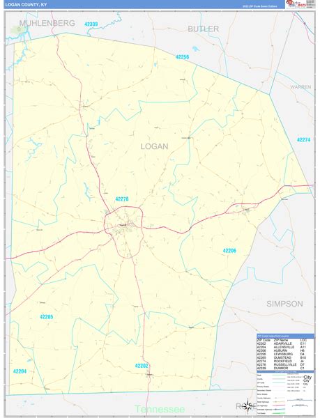 Logan County, KY Zip Code Wall Map Basic Style by MarketMAPS - MapSales