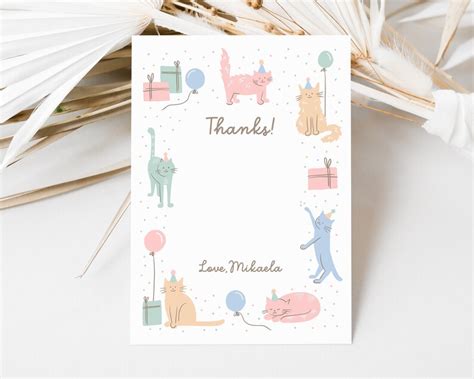 Editable Cat Thank You Card Cat Birthday Thank You Printable - Etsy