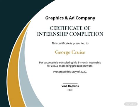 Free HR Internship Certificate Template | Template.net | Certificate templates, Free certificate ...