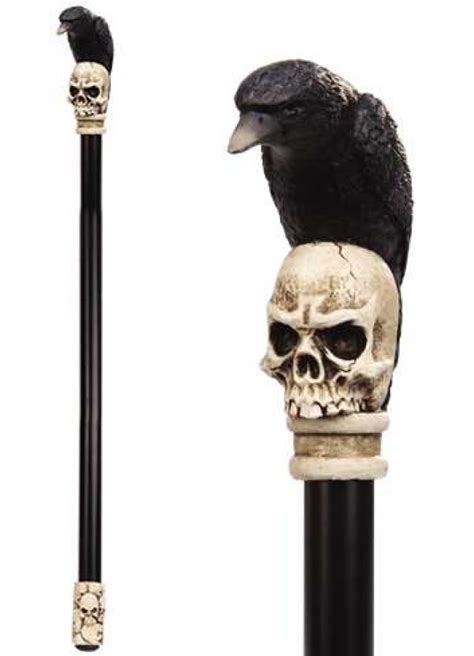 Raven Skull Gothic Walking Stick Gents Cane - Edgar Allen Poe, Ravens