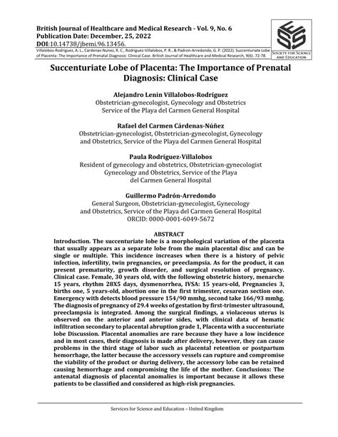 (PDF) Succenturiate Lobe of Placenta: The Importance of Prenatal Diagnosis: Clinical Case