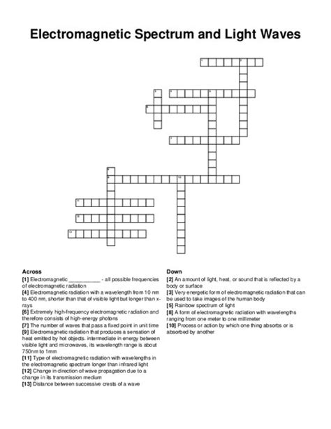 Electromagnetic Spectrum and Light Waves Crossword Puzzle