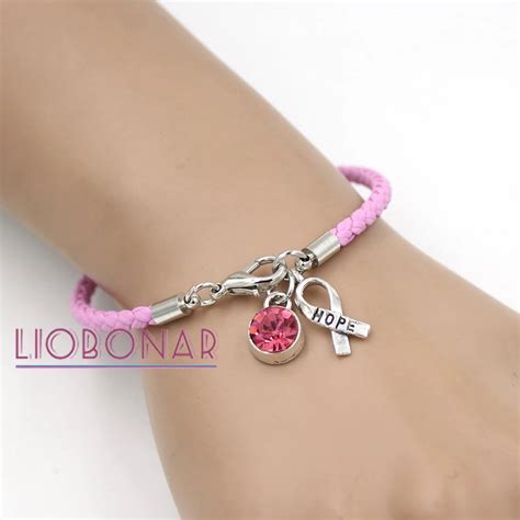 Wholesale Breast Cancer Awareness Bracelet Jewelry Pink Leather Hope Ribbon Charm Bracelets for ...