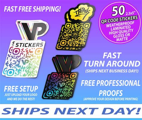 50 Custom QR Code Stickers 2.5x5 Your Own Logo Weatherproof High Quality Stickers Fast Free Next ...