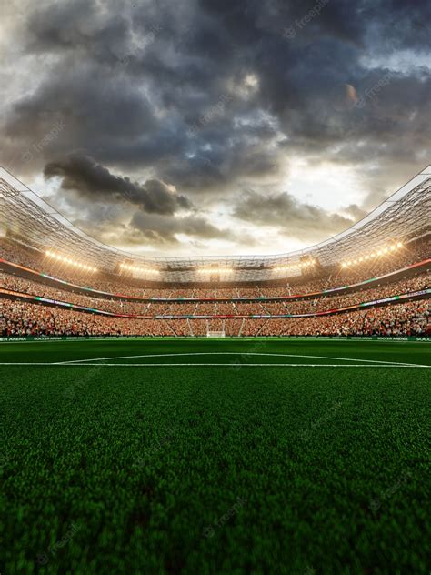 Premium Photo | Empty soccer stadium with fans in the evening light