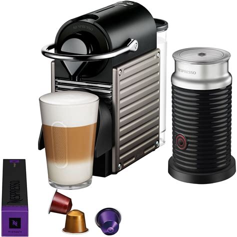 Nespresso Pixie Single-Serve Espresso Machine in Titanium and Aeroccino Milk Frother in Black by ...