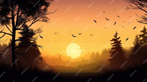 Premium AI Image | Sunset in the forest with a sunset in the background